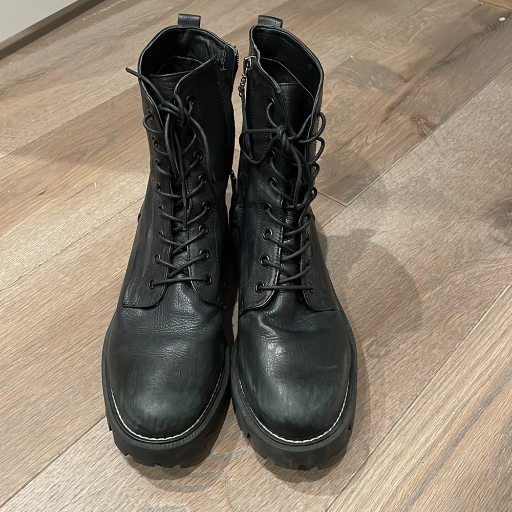 Sam Edelman Garret Black Leather Combat Platform Boots Size 10 MRSP $150 NEW